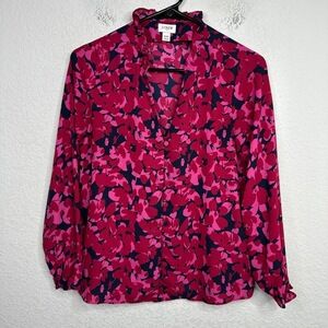 J.Crew Shirt Womens‎ XXS Pink Floral Long Sleeve Ruffle Button Coquette Ethereal